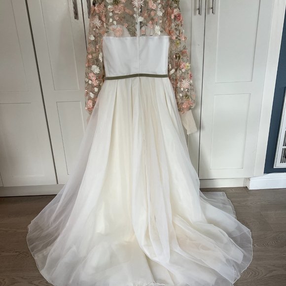 Teuta Matoshi Ivory Gown with Floral Accents - Picture 7 of 12